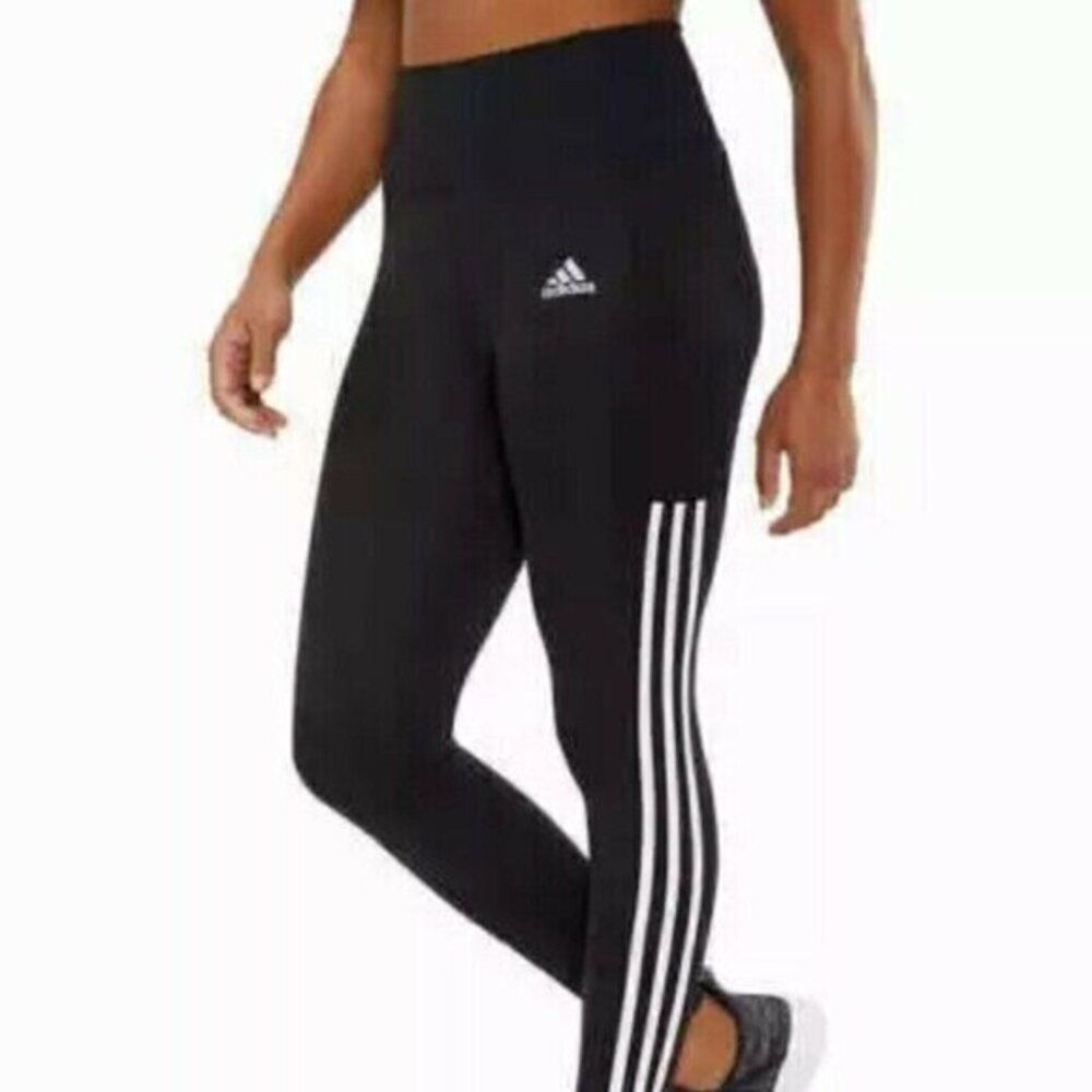 Adidas Women Leggings High waist Small Black white Stripe Active Sports Tights